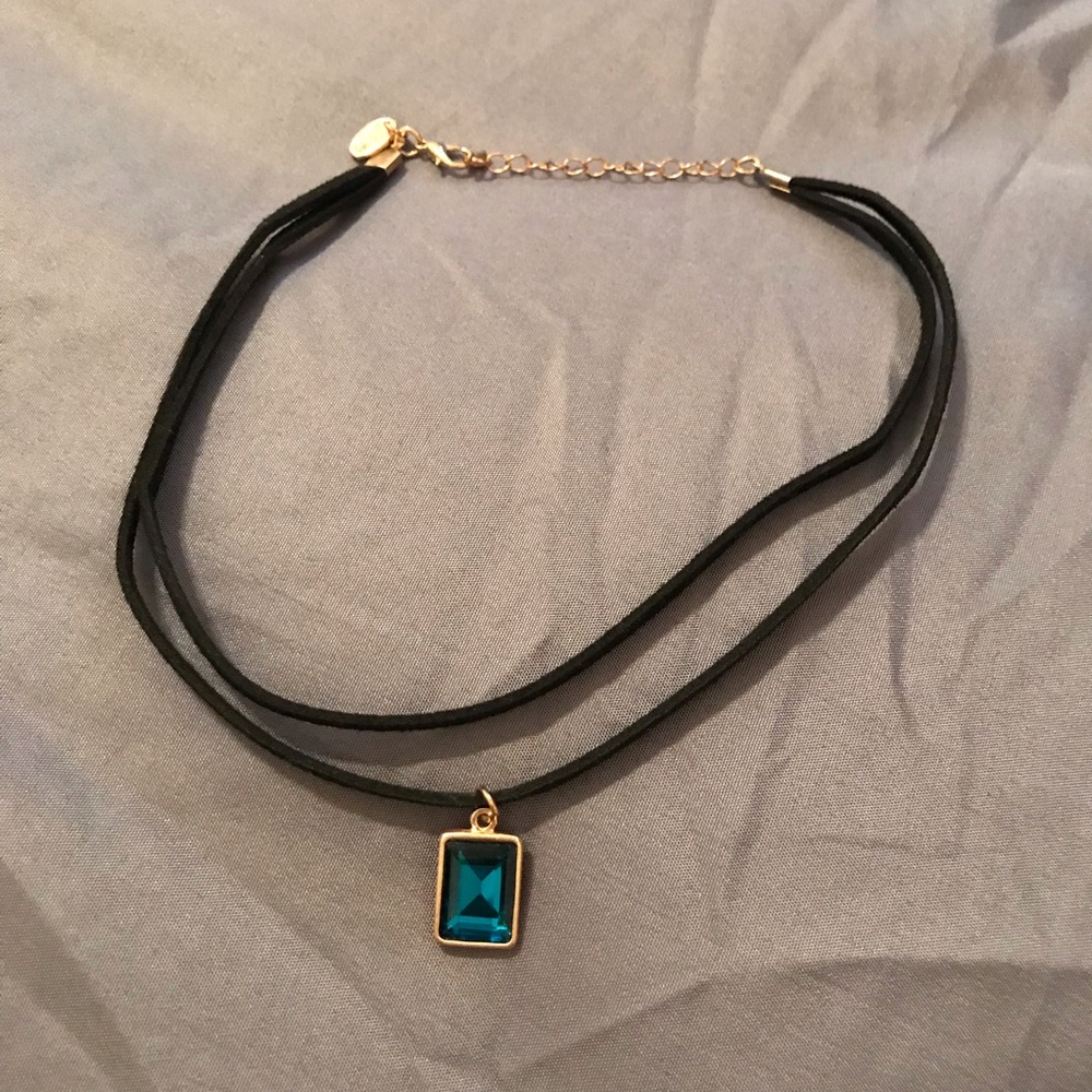 🖤💙 Black Choker w/ Turquoise Emerald Charm 💚🖤